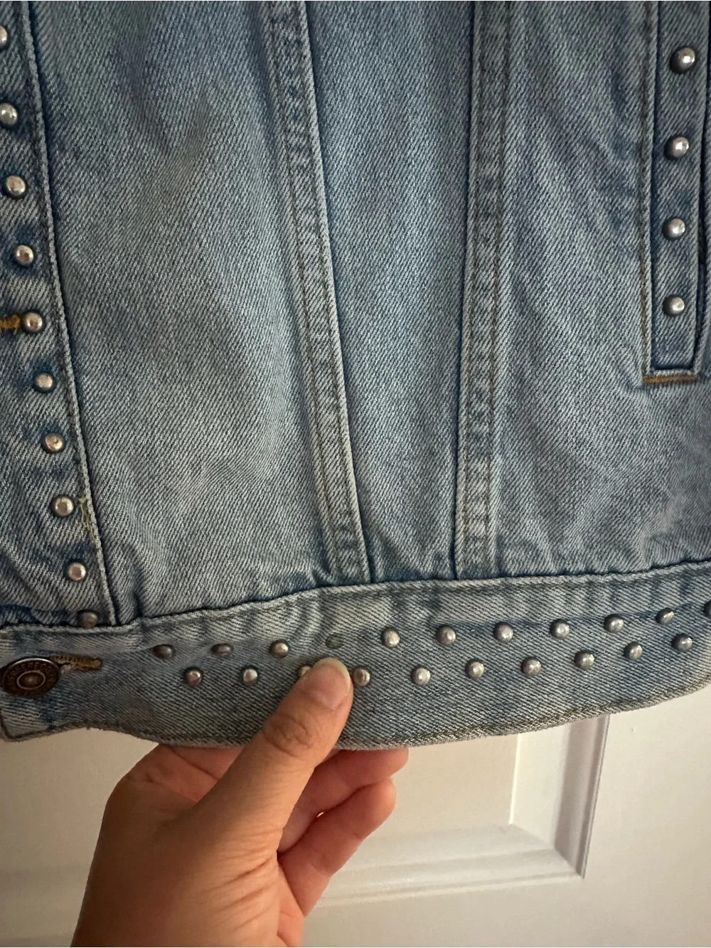Free People Studded Jean Jacket. - Picture 2 of 8